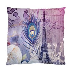 Peacock Feather White Rose Paris Eiffel Tower Cushion Case (two Sided)  by chicelegantboutique