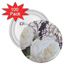 Elegant White Rose Vintage Damask 2 25  Button (100 Pack) by chicelegantboutique