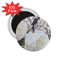 Elegant White Rose Vintage Damask 2 25  Button Magnet (100 Pack) by chicelegantboutique