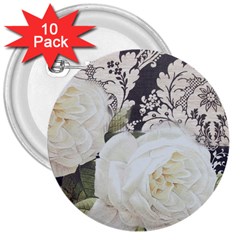 Elegant White Rose Vintage Damask 3  Button (10 Pack) by chicelegantboutique