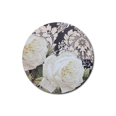 Elegant White Rose Vintage Damask Drink Coaster (round) by chicelegantboutique