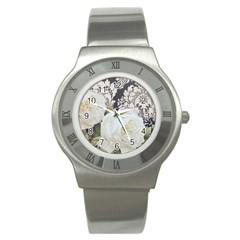 Elegant White Rose Vintage Damask Stainless Steel Watch (unisex) by chicelegantboutique