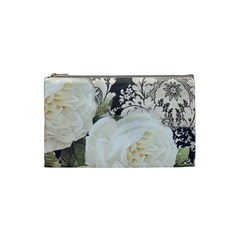 Elegant White Rose Vintage Damask Cosmetic Bag (small) by chicelegantboutique
