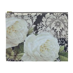 Elegant White Rose Vintage Damask Cosmetic Bag (xl) by chicelegantboutique