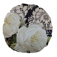 Elegant White Rose Vintage Damask 18  Premium Round Cushion  by chicelegantboutique