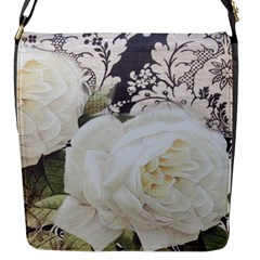 Elegant White Rose Vintage Damask Flap Closure Messenger Bag (small) by chicelegantboutique