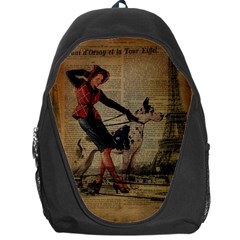Paris Girl And Great Dane Vintage Newspaper Print Sexy Hot Gil Elvgren Pin Up Girl Paris Eiffel Towe Backpack Bag by chicelegantboutique