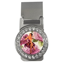 Cute Purple Dress Pin Up Girl Pink Rose Floral Art Money Clip (cz) by chicelegantboutique