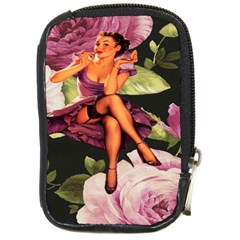 Cute Gil Elvgren Purple Dress Pin Up Girl Pink Rose Floral Art Compact Camera Leather Case by chicelegantboutique