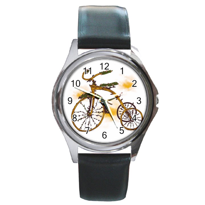 Tree Cycle Round Metal Watch (Silver Rim)