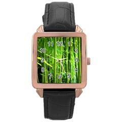 Bamboo Rose Gold Leather Watch  by Siebenhuehner