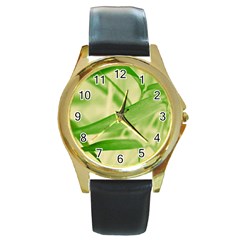 Bamboo Round Metal Watch (gold Rim)  by Siebenhuehner