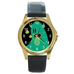 Monster Round Leather Watch (gold Rim)  by Contest1771913