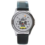 Time Bomb Round Leather Watch (Silver Rim)
