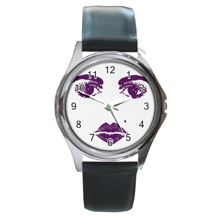 Beauty Time Round Leather Watch (Silver Rim)