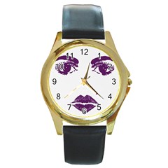 Beauty Time Round Leather Watch (gold Rim) 