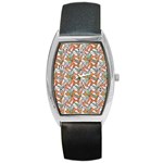 Allover Graphic Brown Tonneau Leather Watch Front