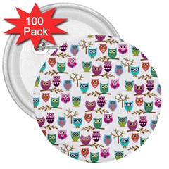 Happy Owls 3  Button (100 Pack) by Ancello