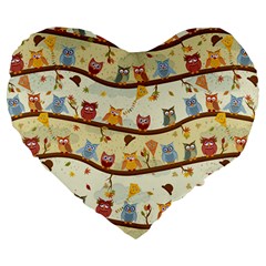 Autumn Owls 19  Premium Heart Shape Cushion