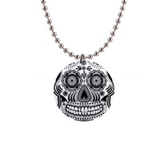 Sugar Skull 1  Button Necklace by Ancello