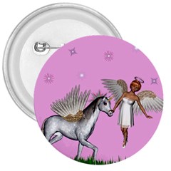 Unicorn And Fairy In A Grass Field And Sparkles 3  Button by goldenjackal