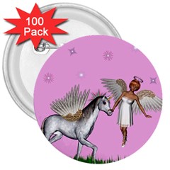 Unicorn And Fairy In A Grass Field And Sparkles 3  Button (100 Pack) by goldenjackal