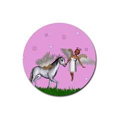 Unicorn And Fairy In A Grass Field And Sparkles Drink Coasters 4 Pack (round) by goldenjackal