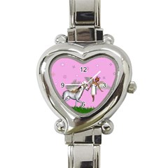 Unicorn And Fairy In A Grass Field And Sparkles Heart Italian Charm Watch  by goldenjackal