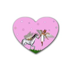 Unicorn And Fairy In A Grass Field And Sparkles Drink Coasters 4 Pack (heart)  by goldenjackal