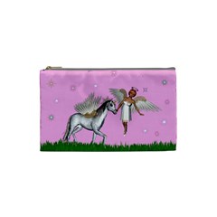 Unicorn And Fairy In A Grass Field And Sparkles Cosmetic Bag (small) by goldenjackal