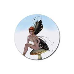 Fairy Sitting On A Mushroom Drink Coaster (round) by goldenjackal
