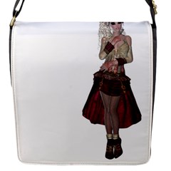 Steampunk Style Girl Wearing Red Dress Flap Closure Messenger Bag (small) by goldenjackal