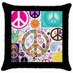 Peace Collage Black Throw Pillow Case Front