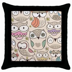 Owl Pattern Black Throw Pillow Case