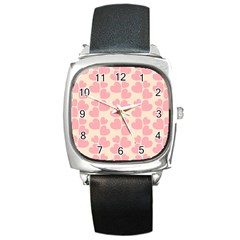 Cream And Salmon Hearts Square Leather Watch by Colorfulart23