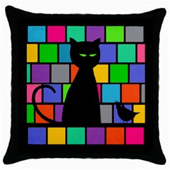 Cat Meets Bird Black Throw Pillow Case by Contest1719785