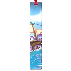Pirate Ship Attacked By Giant Squid Cartoon  Large Bookmark by NickGreenaway