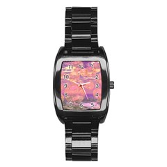 Glorious Skies, Abstract Pink And Yellow Dream Stainless Steel Barrel Watch by DianeClancy