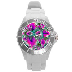 Crystal Flower Garden, Abstract Teal Violet Plastic Sport Watch (large) by DianeClancy