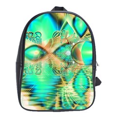 Golden Teal Peacock, Abstract Copper Crystal School Bag (large) by DianeClancy
