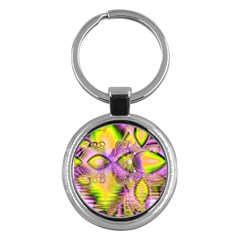Golden Violet Crystal Heart Of Fire, Abstract Key Chain (round) by DianeClancy