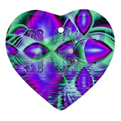 Violet Peacock Feathers, Abstract Crystal Mint Green Heart Ornament by DianeClancy