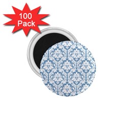 White On Light Blue Damask 1 75  Button Magnet (100 Pack) by Zandiepants