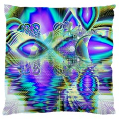 Abstract Peacock Celebration, Golden Violet Teal Large Cushion Case (two Sided)  by DianeClancy