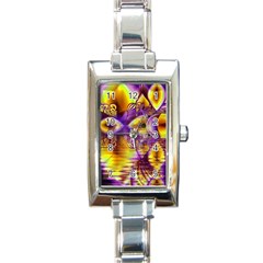 Golden Violet Crystal Palace, Abstract Cosmic Explosion Rectangular Italian Charm Watch by DianeClancy