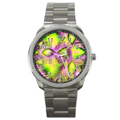 Raspberry Lime Mystical Magical Lake, Abstract  Sport Metal Watch by DianeClancy