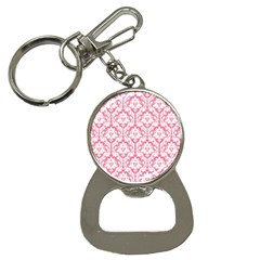 White On Soft Pink Damask Bottle Opener Key Chain by Zandiepants