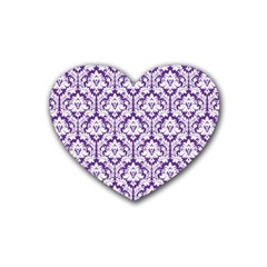 White On Purple Damask Drink Coasters (heart) by Zandiepants