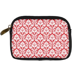 White On Red Damask Digital Camera Leather Case by Zandiepants