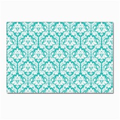 White On Turquoise Damask Postcard 4 x 6  (10 Pack) by Zandiepants